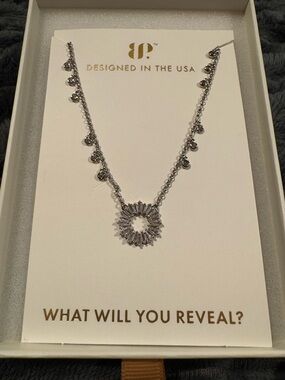 Lumina Silver Sunburst Baguette Pendant Necklace